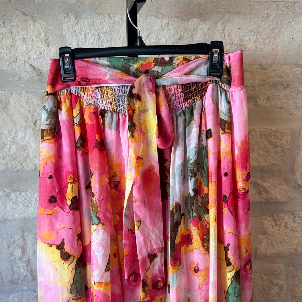 Elegant Floral Maxi Skirt in Pink and Yellow - Picture 4 of 5